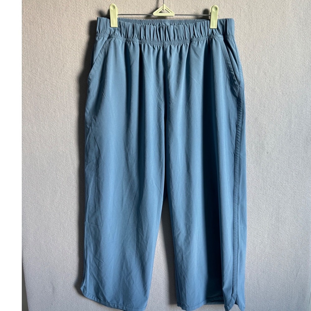 Title Nine Staycation Women M Blue Wide Leg Cropped Nimblene Hiking Travel Boho